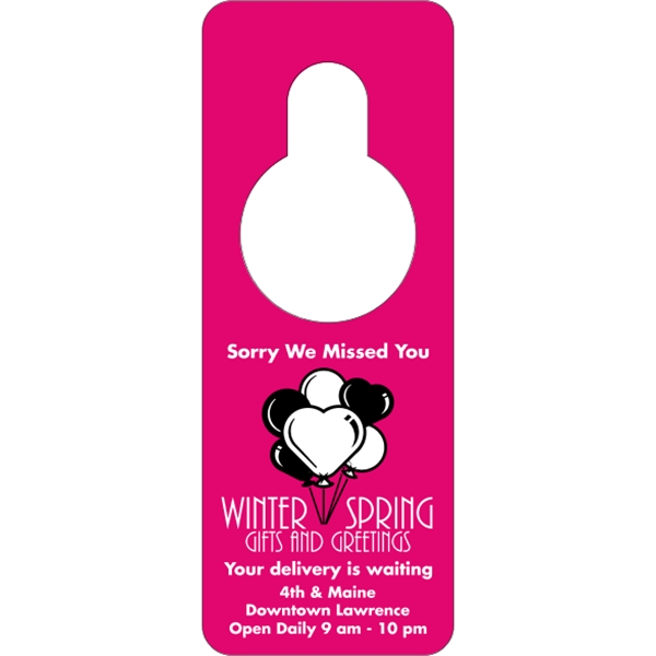 3.125" x 8.125" door knob hanger made of white tag stock... from ASI 89910 Stouse, LLC