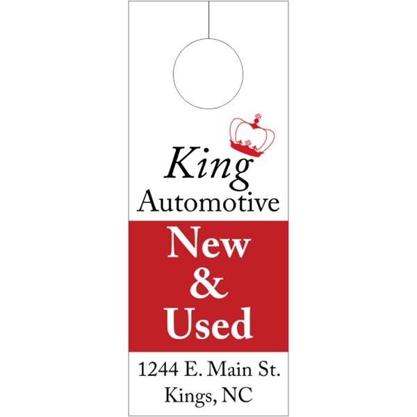 3.125" x 8.125" door knob hanger made of white tag stock... from ASI 89910 Stouse, LLC