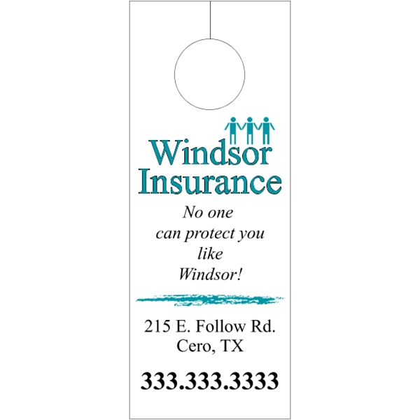 3.125" x 8.125" door knob hanger made of white tag stock... from ASI 89910 Stouse, LLC