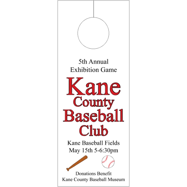 3.125" x 8.125" door knob hanger made of white tag stock... from ASI 89910 Stouse, LLC