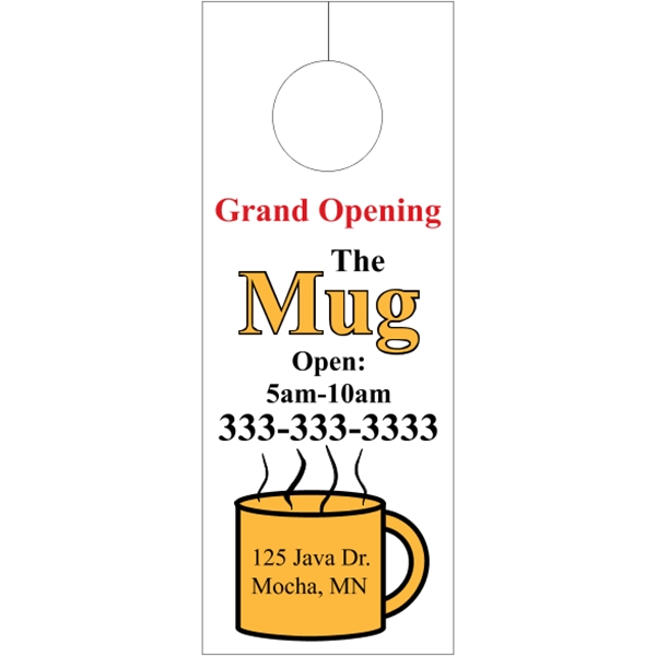 3.125" x 8.125" door knob hanger made of white tag stock... from ASI 89910 Stouse, LLC