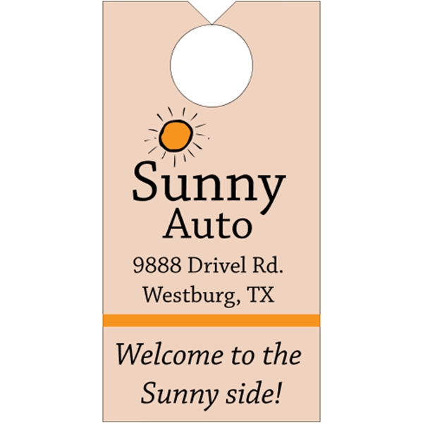 3.5" x 6.75" door knob hanger made of white tag stock... from ASI 89910 Stouse, LLC