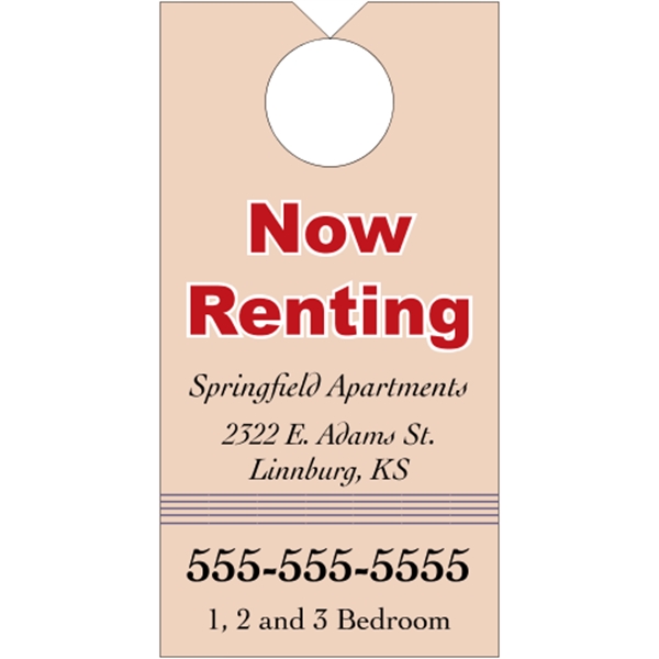 3.5" x 6.75" door knob hanger made of white tag stock... from ASI 89910 Stouse, LLC