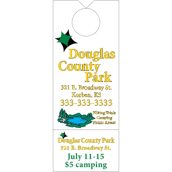 3.125" x 8.125" door knob hanger made of white tag stock... from ASI 89910 Stouse, LLC