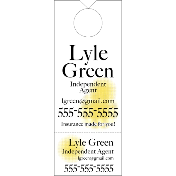 3.125" x 8.125" door knob hanger made of white tag stock... from ASI 89910 Stouse, LLC