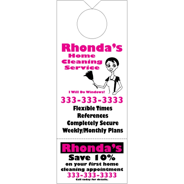 3.125" x 8.125" door knob hanger made of white tag stock... from ASI 89910 Stouse, LLC