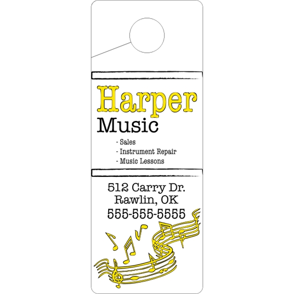 4" x 10.5" door knob hanger made of white tag stock... from ASI 89910 Stouse, LLC