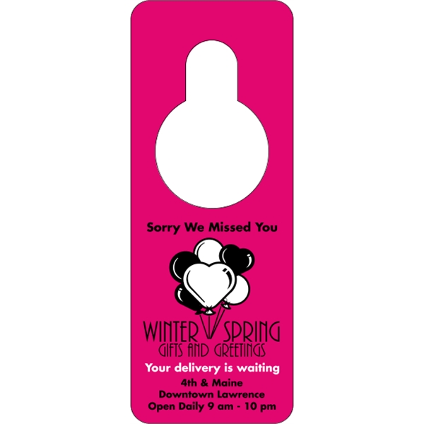 3.125" x 8.125" door knob hanger made of white tag stock... from ASI 89910 Stouse, LLC