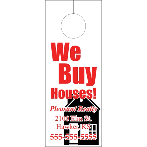 3.125" x 8.125" door knob hanger made of white tag stock... from ASI 89910 Stouse, LLC