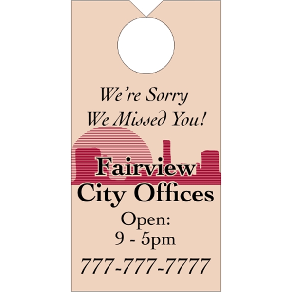 3.5" x 6.75" door knob hanger made of white tag stock... from ASI 89910 Stouse, LLC