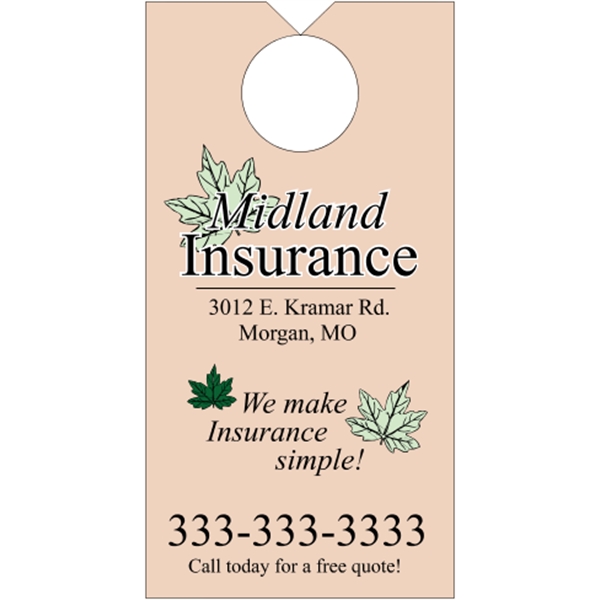 3.5" x 6.75" door knob hanger made of white tag stock... from ASI 89910 Stouse, LLC