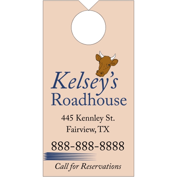 3.5" x 6.75" door knob hanger made of white tag stock... from ASI 89910 Stouse, LLC