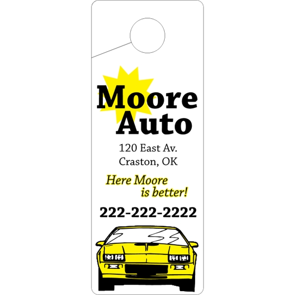 4" x 10.5" door knob hanger made of white tag stock... from ASI 89910 Stouse, LLC