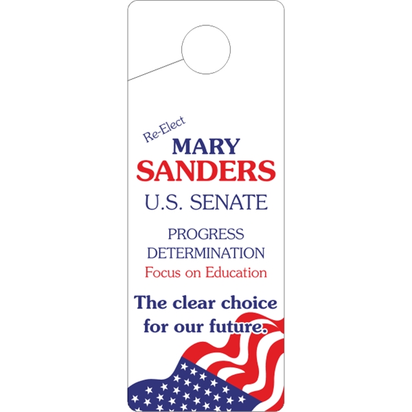 4" x 10.5" door knob hanger made of white tag stock... from ASI 89910 Stouse, LLC