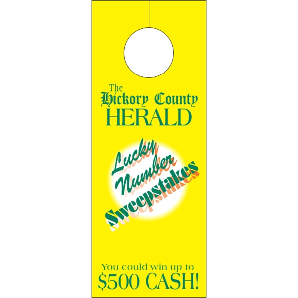 3.125" x 8.125" door knob hanger made of white tag stock... from ASI 89910 Stouse, LLC