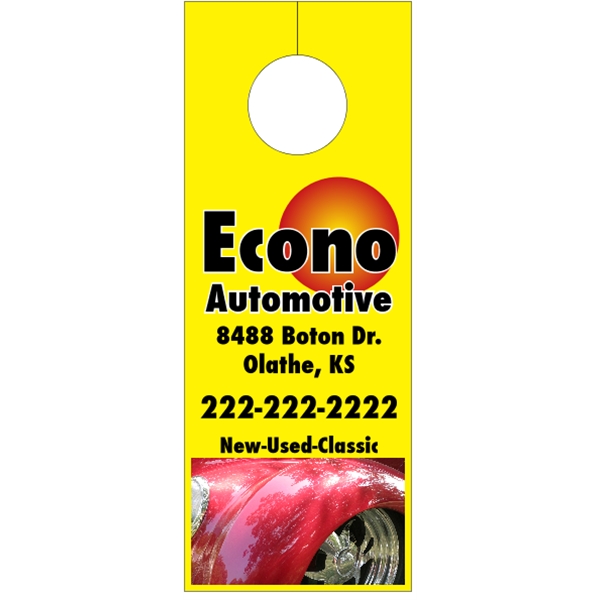 3.125" x 8.125" door knob hanger made of white tag stock... from ASI 89910 Stouse, LLC