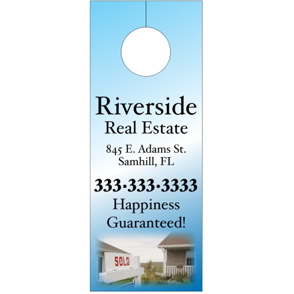 3.125" x 8.125" door knob hanger made of white tag stock... from ASI 89910 Stouse, LLC