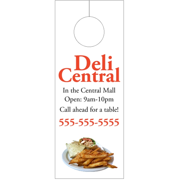 3.125" x 8.125" door knob hanger made of white tag stock... from ASI 89910 Stouse, LLC