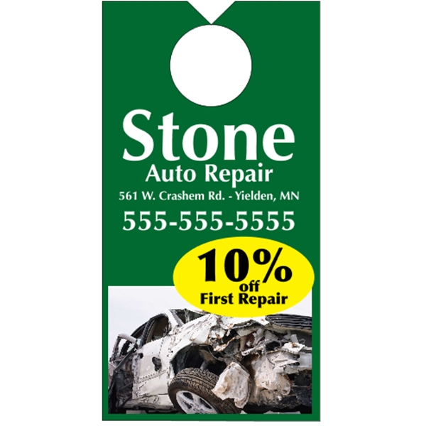 3.5" x 6.75" door knob hanger made of white tag stock... from ASI 89910 Stouse, LLC