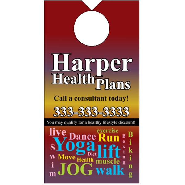 3.5" x 6.75" door knob hanger made of white tag stock... from ASI 89910 Stouse, LLC