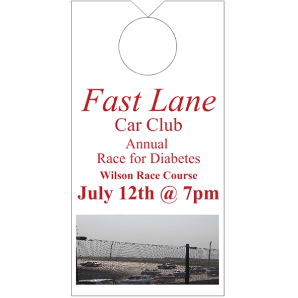 3.5" x 6.75" door knob hanger made of white tag stock... from ASI 89910 Stouse, LLC