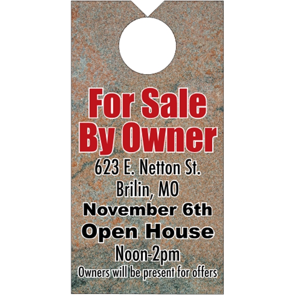 3.5" x 6.75" door knob hanger made of white tag stock... from ASI 89910 Stouse, LLC