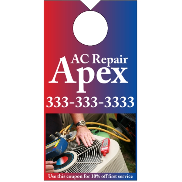 3.5" x 6.75" door knob hanger made of white tag stock... from ASI 89910 Stouse, LLC