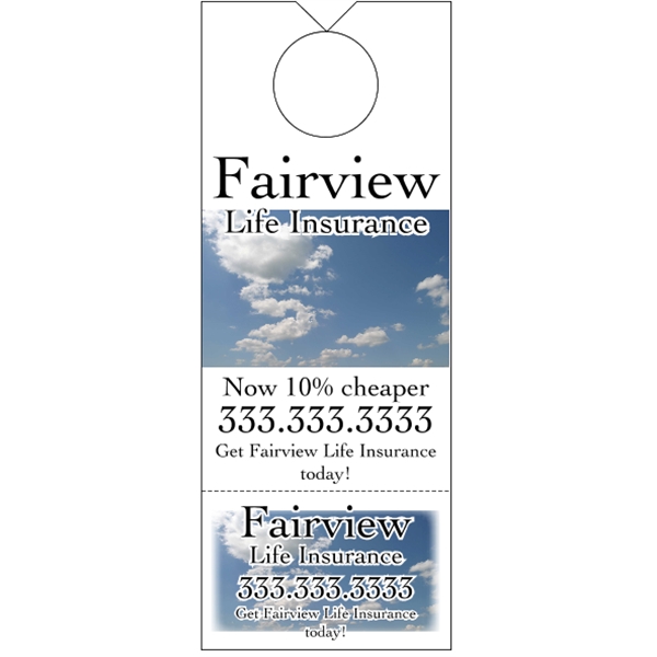 3.125" x 8.125" door knob hanger made of white tag stock... from ASI 89910 Stouse, LLC