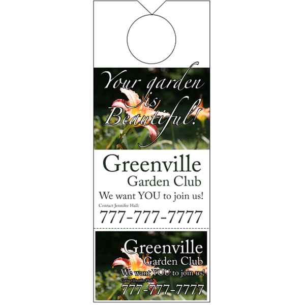 3.125" x 8.125" door knob hanger made of white tag stock... from ASI 89910 Stouse, LLC