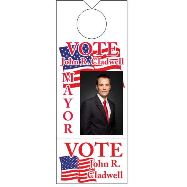 3.125" x 8.125" door knob hanger made of white tag stock... from ASI 89910 Stouse, LLC