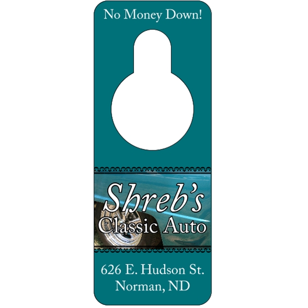 3.125" x 8.125" door knob hanger made of white tag stock... from ASI 89910 Stouse, LLC