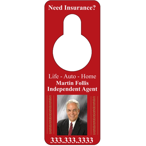 3.125" x 8.125" door knob hanger made of white tag stock... from ASI 89910 Stouse, LLC