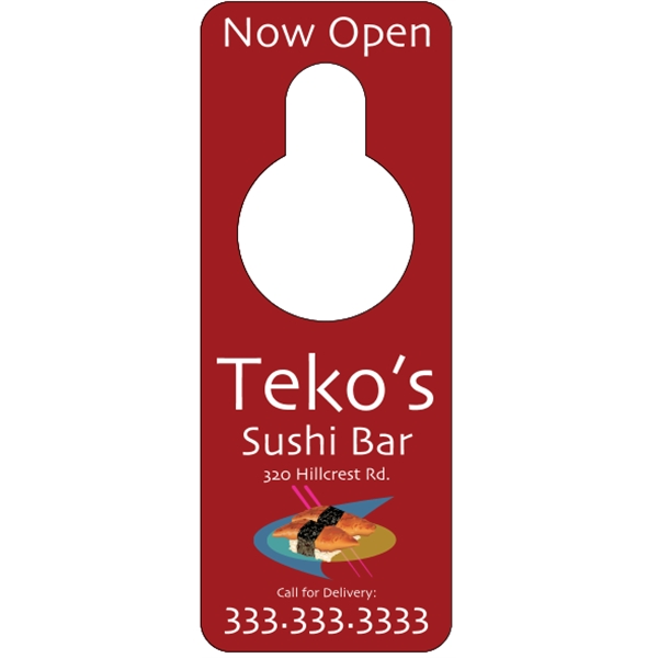 3.125" x 8.125" door knob hanger made of white tag stock... from ASI 89910 Stouse, LLC