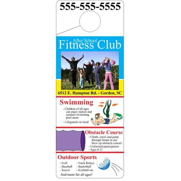 4" x 10.5" door knob hanger made of white tag stock... from ASI 89910 Stouse, LLC