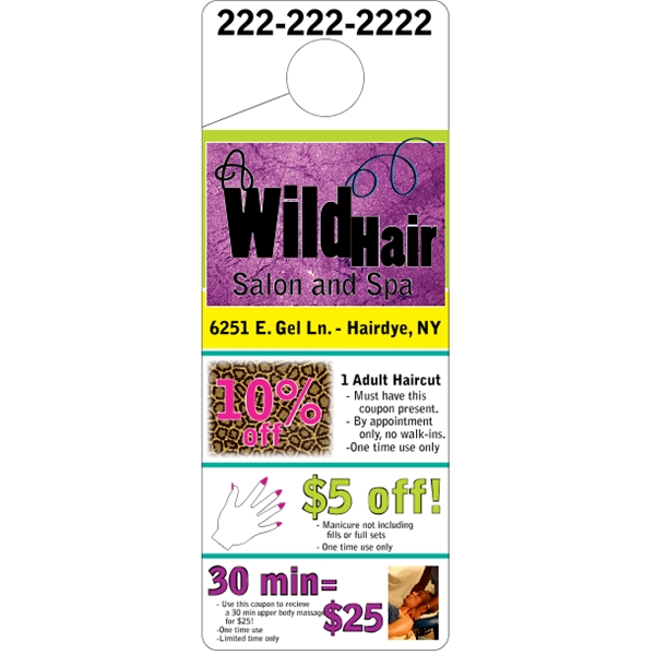 4" x 10.5" door knob hanger made of white tag stock... from ASI 89910 Stouse, LLC