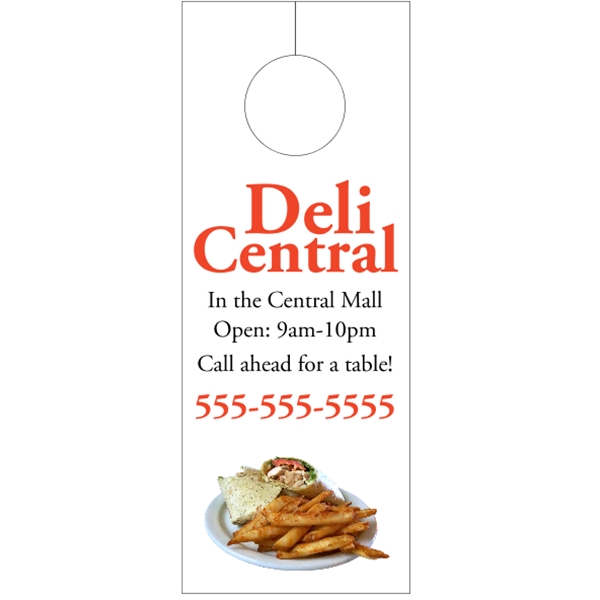 3.125" x 8.125" door knob hanger made of white tag stock... from ASI 89910 Stouse, LLC