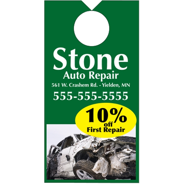 3.5" x 6.75" door knob hanger made of white tag stock... from ASI 89910 Stouse, LLC