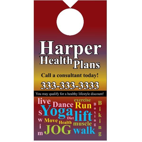 3.5" x 6.75" door knob hanger made of white tag stock... from ASI 89910 Stouse, LLC