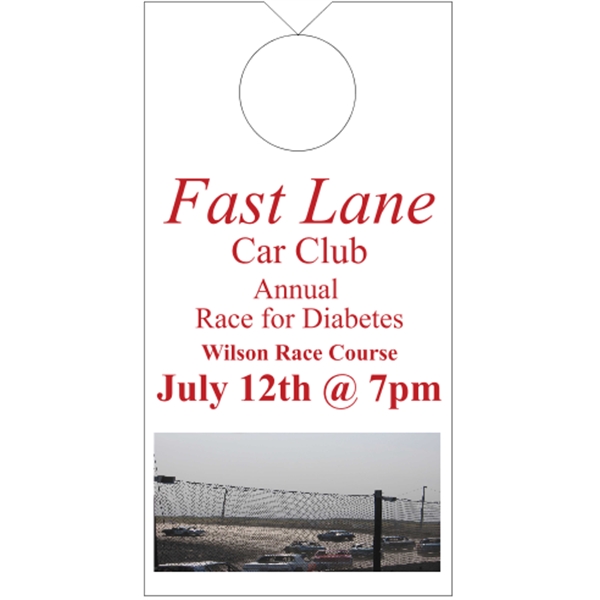 3.5" x 6.75" door knob hanger made of white tag stock... from ASI 89910 Stouse, LLC