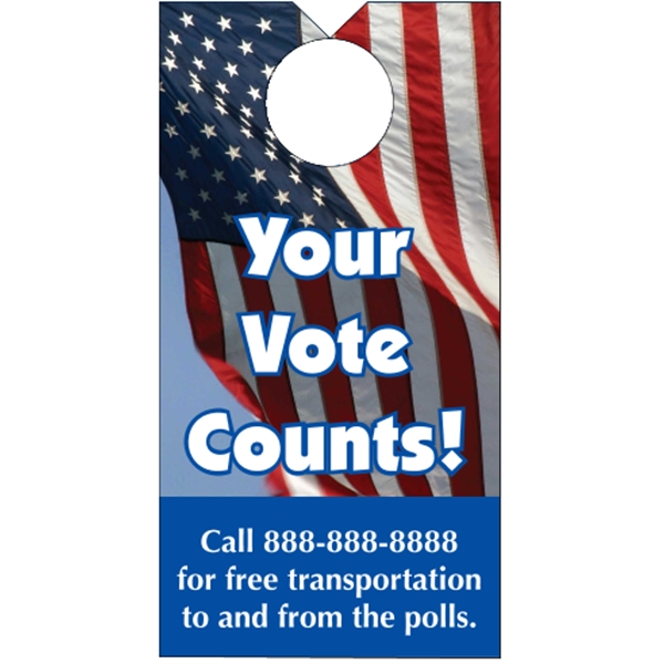 3.5" x 6.75" door knob hanger made of white tag stock... from ASI 89910 Stouse, LLC