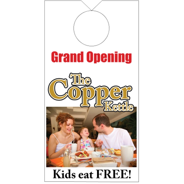 3.5" x 6.75" door knob hanger made of white tag stock... from ASI 89910 Stouse, LLC