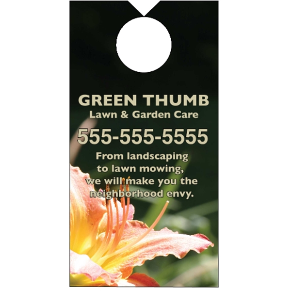 3.5" x 6.75" door knob hanger made of white tag stock... from ASI 89910 Stouse, LLC