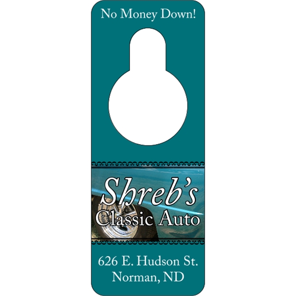 3.125" x 8.125" door knob hanger made of white tag stock... from ASI 89910 Stouse, LLC