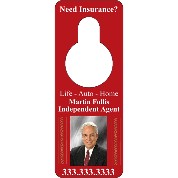 3.125" x 8.125" door knob hanger made of white tag stock... from ASI 89910 Stouse, LLC