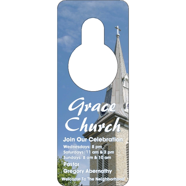 3.125" x 8.125" door knob hanger made of white tag stock... from ASI 89910 Stouse, LLC