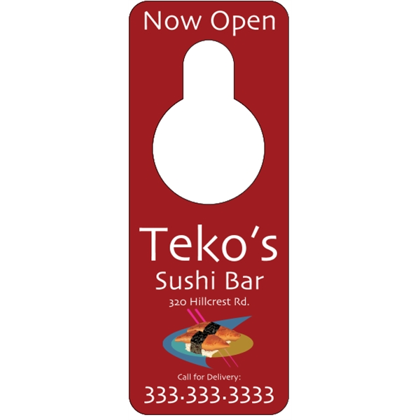 3.125" x 8.125" door knob hanger made of white tag stock... from ASI 89910 Stouse, LLC