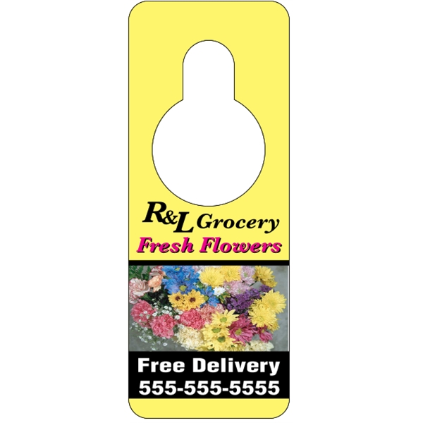 3.125" x 8.125" door knob hanger made of white tag stock... from ASI 89910 Stouse, LLC