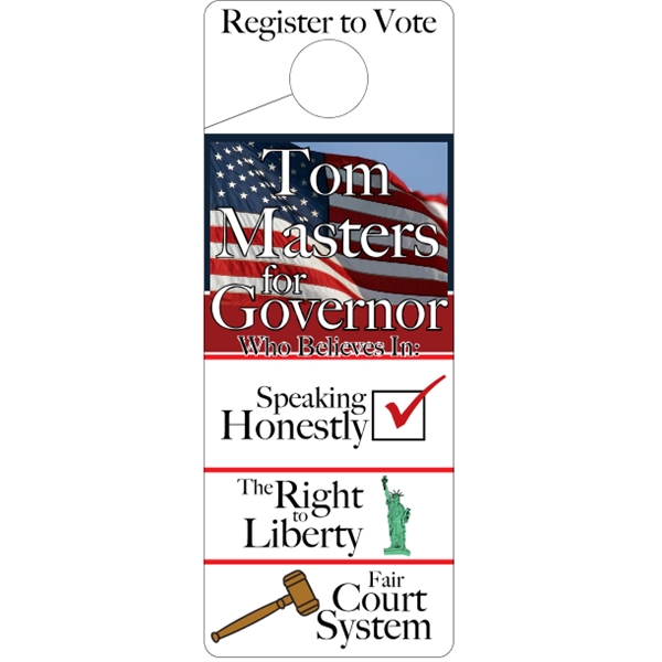 4" x 10.5" door knob hanger made of white tag stock... from ASI 89910 Stouse, LLC