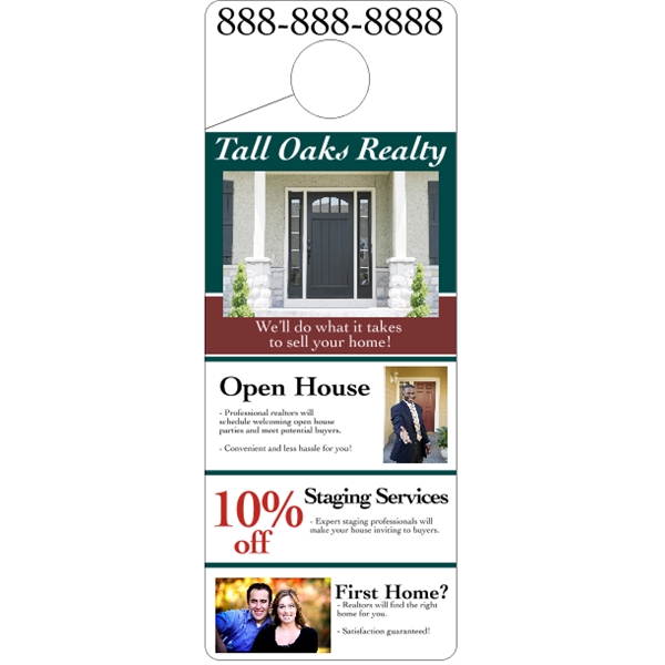 4" x 10.5" door knob hanger made of white tag stock... from ASI 89910 Stouse, LLC