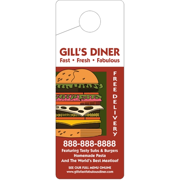 4" x 10.5" door knob hanger made of white tag stock... from ASI 89910 Stouse, LLC